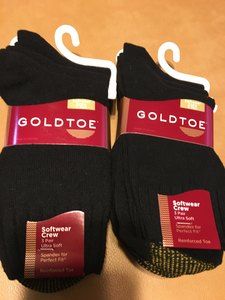 🌷Ladies Gold Toe Black Soft Crew Socks 6 pairs NWT🌷